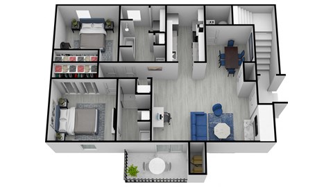 Floor plan for 2 beds, 2 baths, 1230 sqft